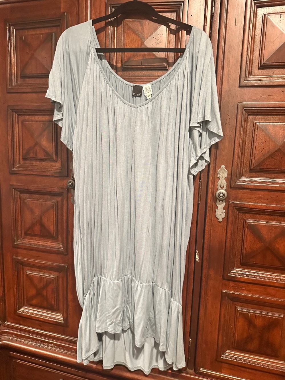 CAMI size 3X seafood green top with elastic waist V-neck short flowy sleeves